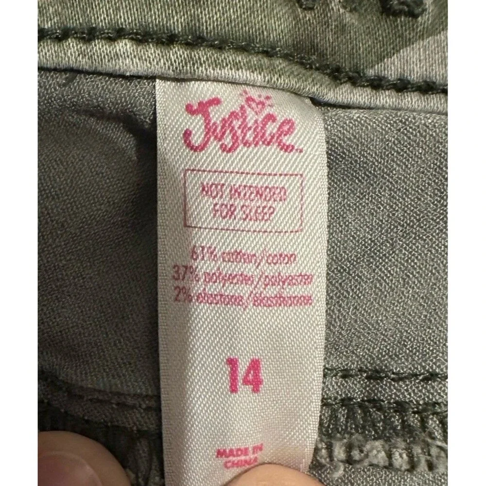 Justice Girls Green Camouflage Pull On Jegging Pants Size 14 With Pockets C4